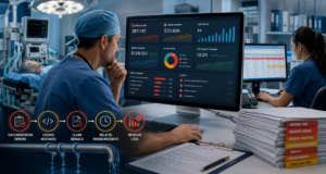 Anesthesia billing specialist reviewing denied claims, coding errors, documentation gaps, and reimbursement analytics to identify revenue leakage in an anesthesia practice.